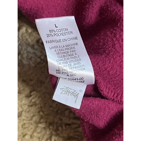 Stussy Magenta Crown Chenille Embroidered Fleece Hoodie Sweatshirt Sz Large EUC - Picture 4 of 6